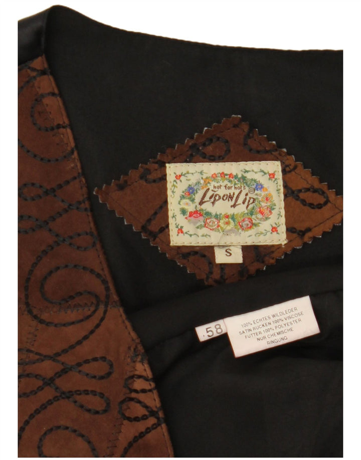 VINTAGE Gilet en Daim Homme Petit Cuir Paisley Marron