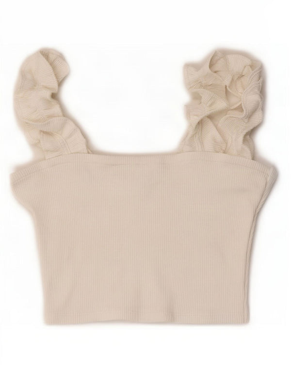 Zara Femme Crop Top UK 12 Medium Blanc Polyester