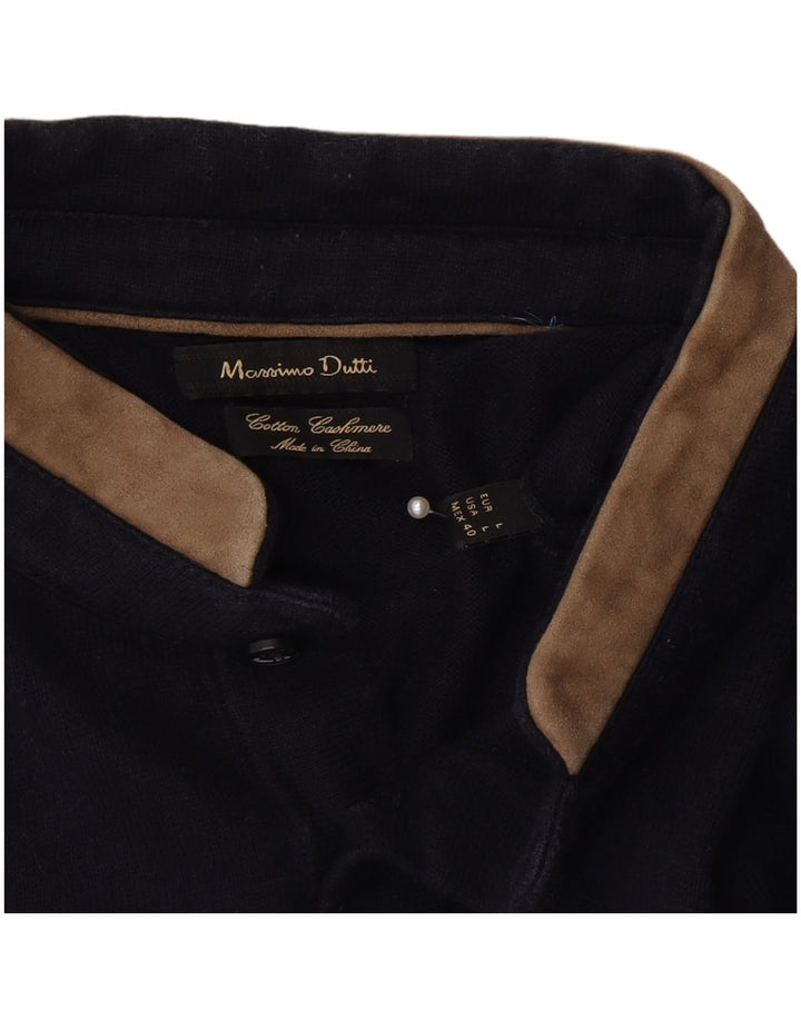 Massimo Dutti Pull à col boutonné pour homme en coton bleu marine Taille L