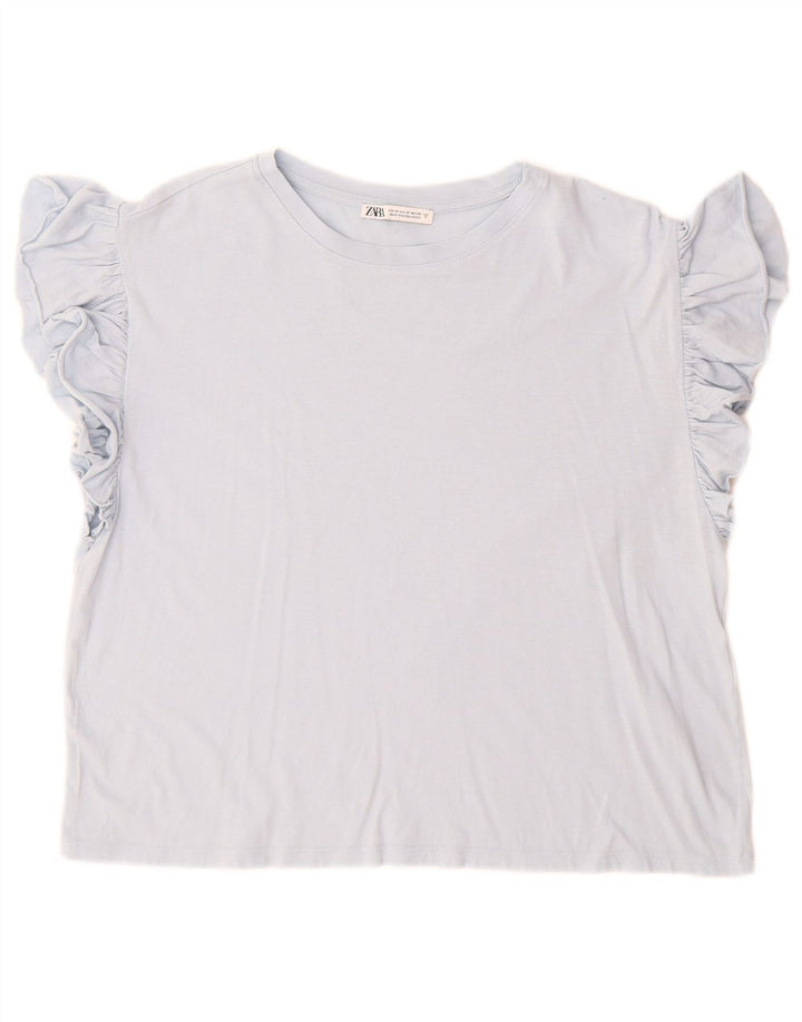 Zara Femme T-Shirt Top UK 14 Bleu Moyen