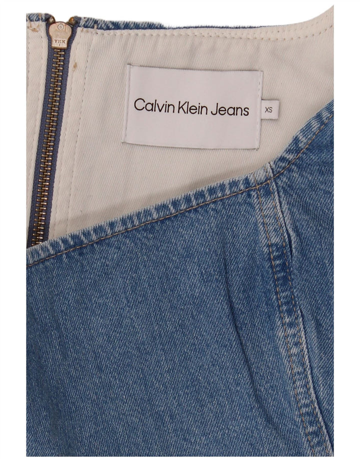 CALVIN KLEIN JEANS Haut court en denim sans manches pour femme UK 6 XS Bleu