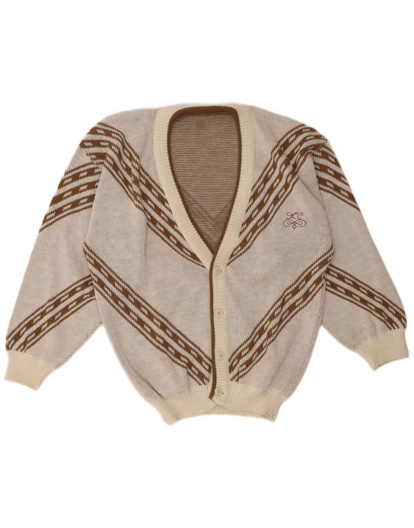 vintage Mens Cardigan Sweater XL Off White Géométrique Acrylique