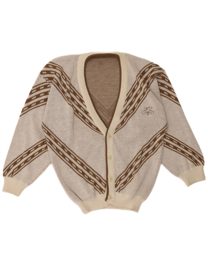 vintage Mens Cardigan Sweater XL Off White Géométrique Acrylique