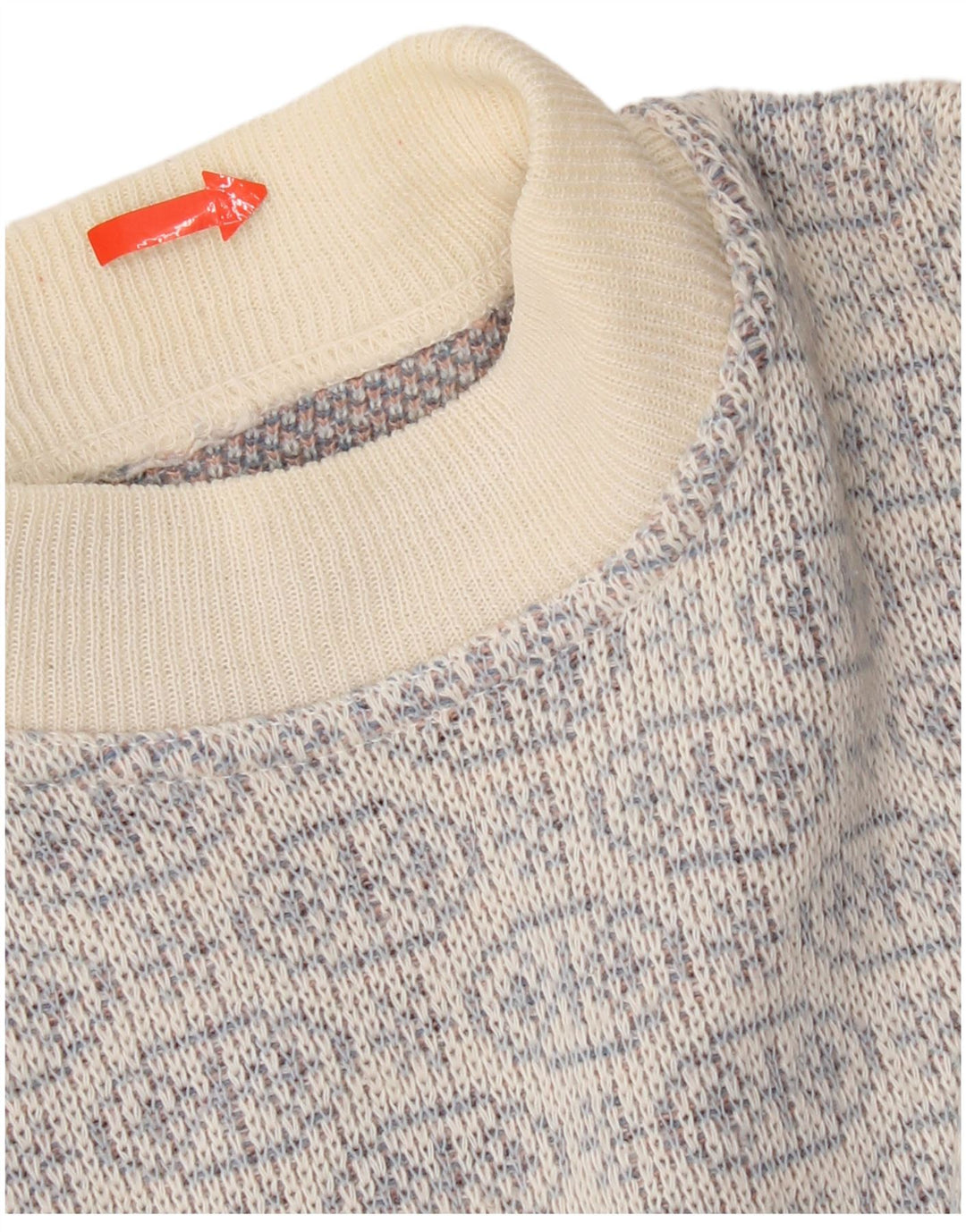 vintage Mens Crew Neck Jumper Pull Bleu Moyen Fair Isle