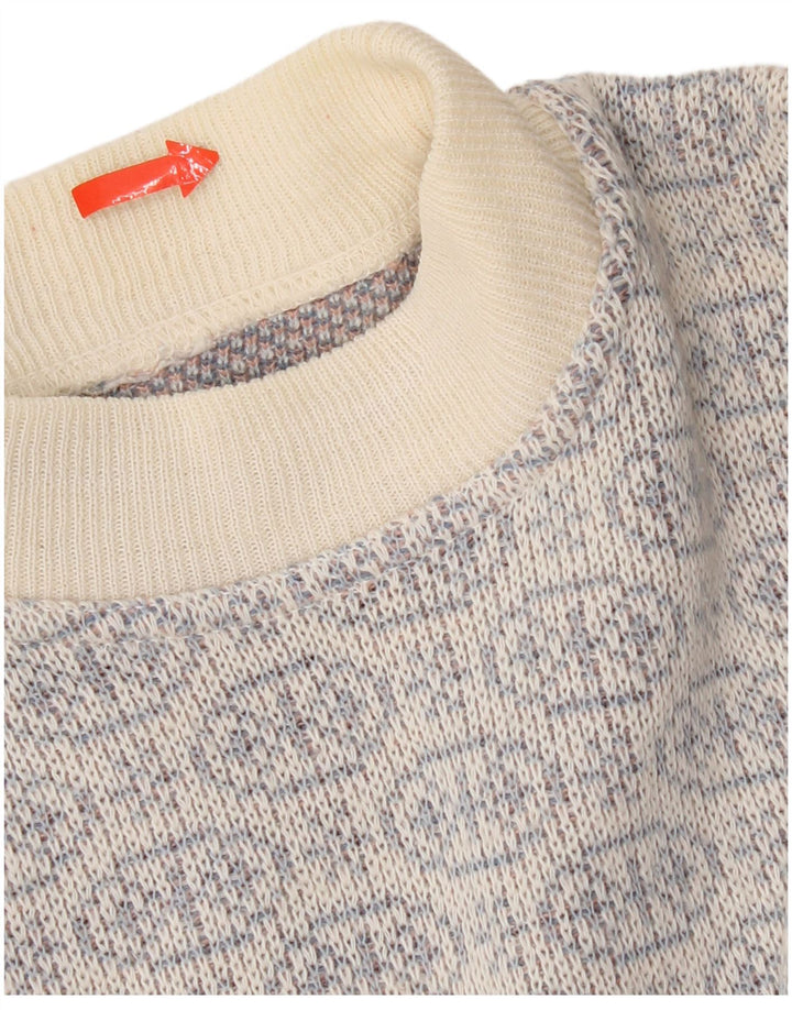 vintage Mens Crew Neck Jumper Pull Bleu Moyen Fair Isle