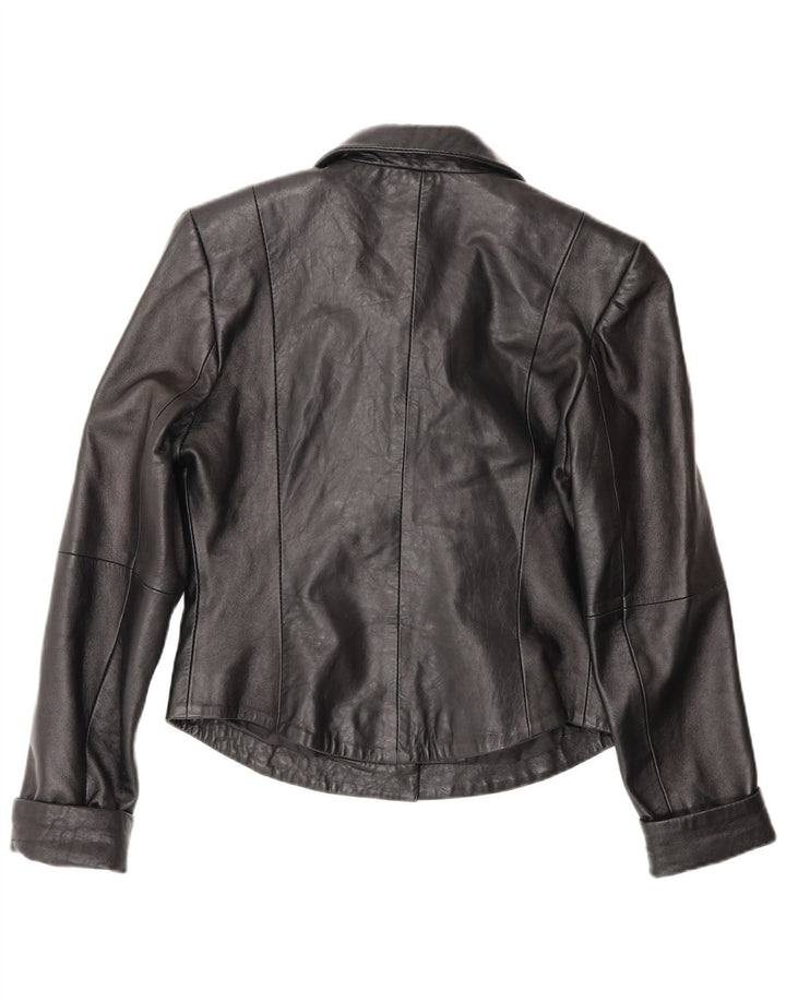 veste blazer en cuir femme vintage EU 40 cuir noir moyen
