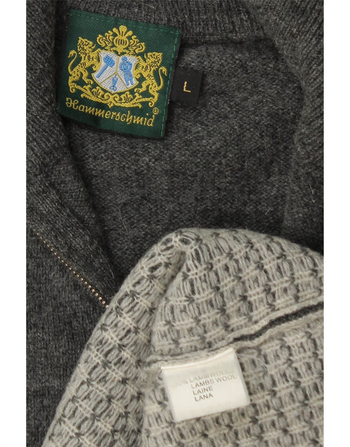 Hammerschmid Pull à col zippé pour homme en laine Fair Isle grise