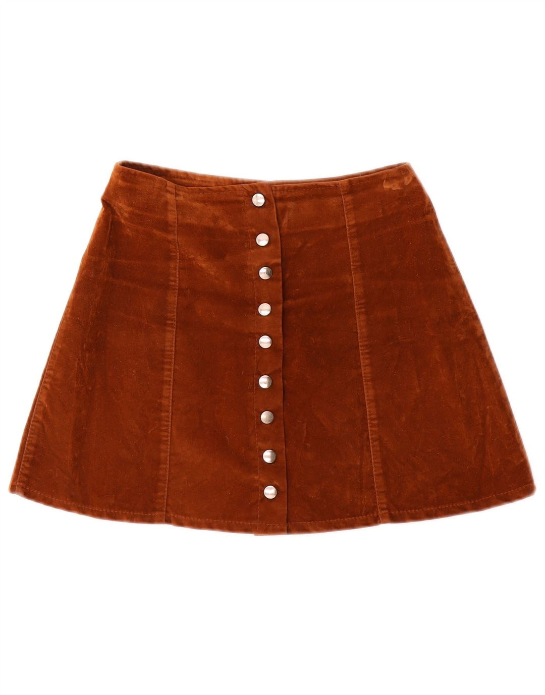 vintage Femme Velours Mini Jupe W24 XS Marron Polyamide