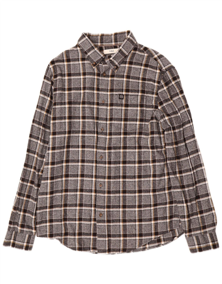 Marks & Spencer Chemise en flanelle pour homme en coton à carreaux gris