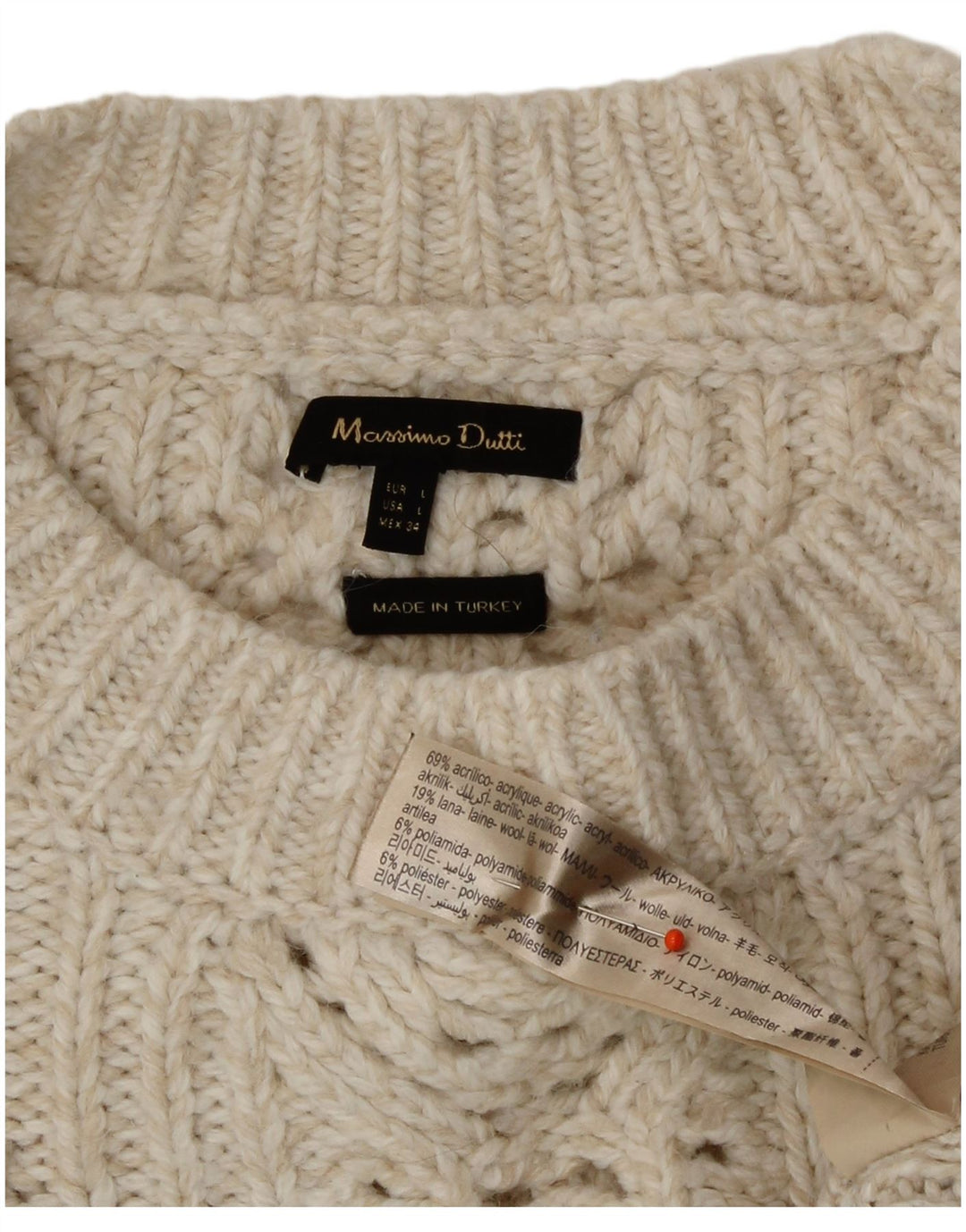 Massimo Dutti Pull à col rond pour femme UK 16 Large Blanc cassé