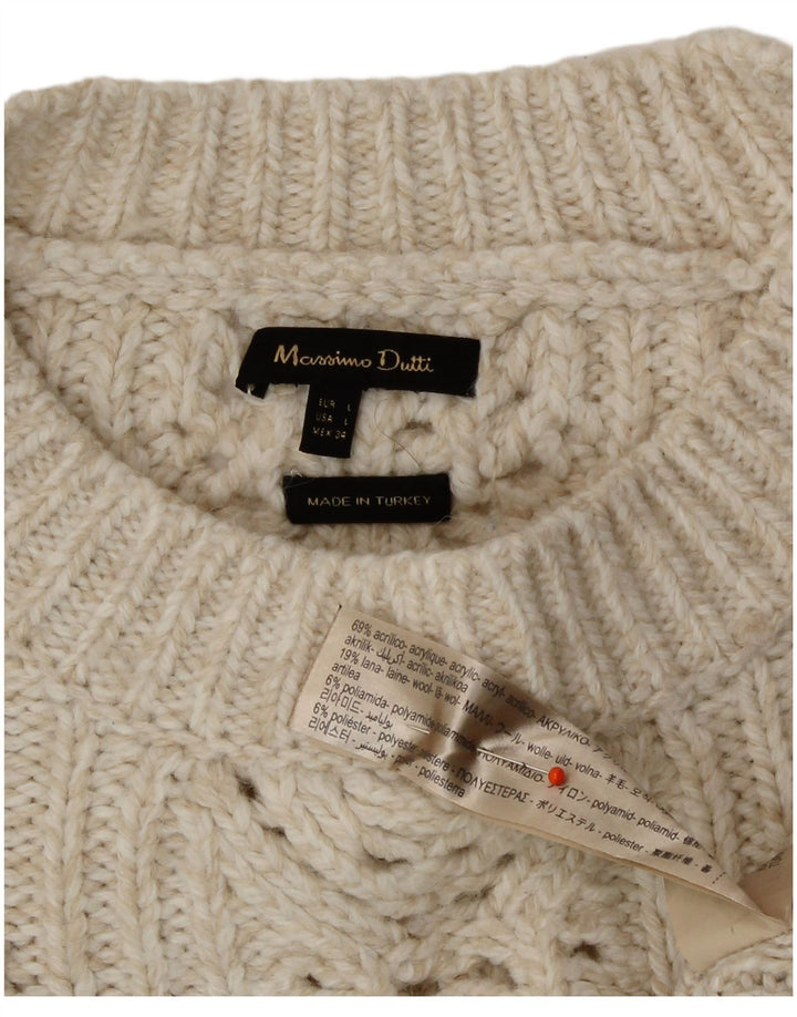 Massimo Dutti Pull à col rond pour femme UK 16 Large Blanc cassé