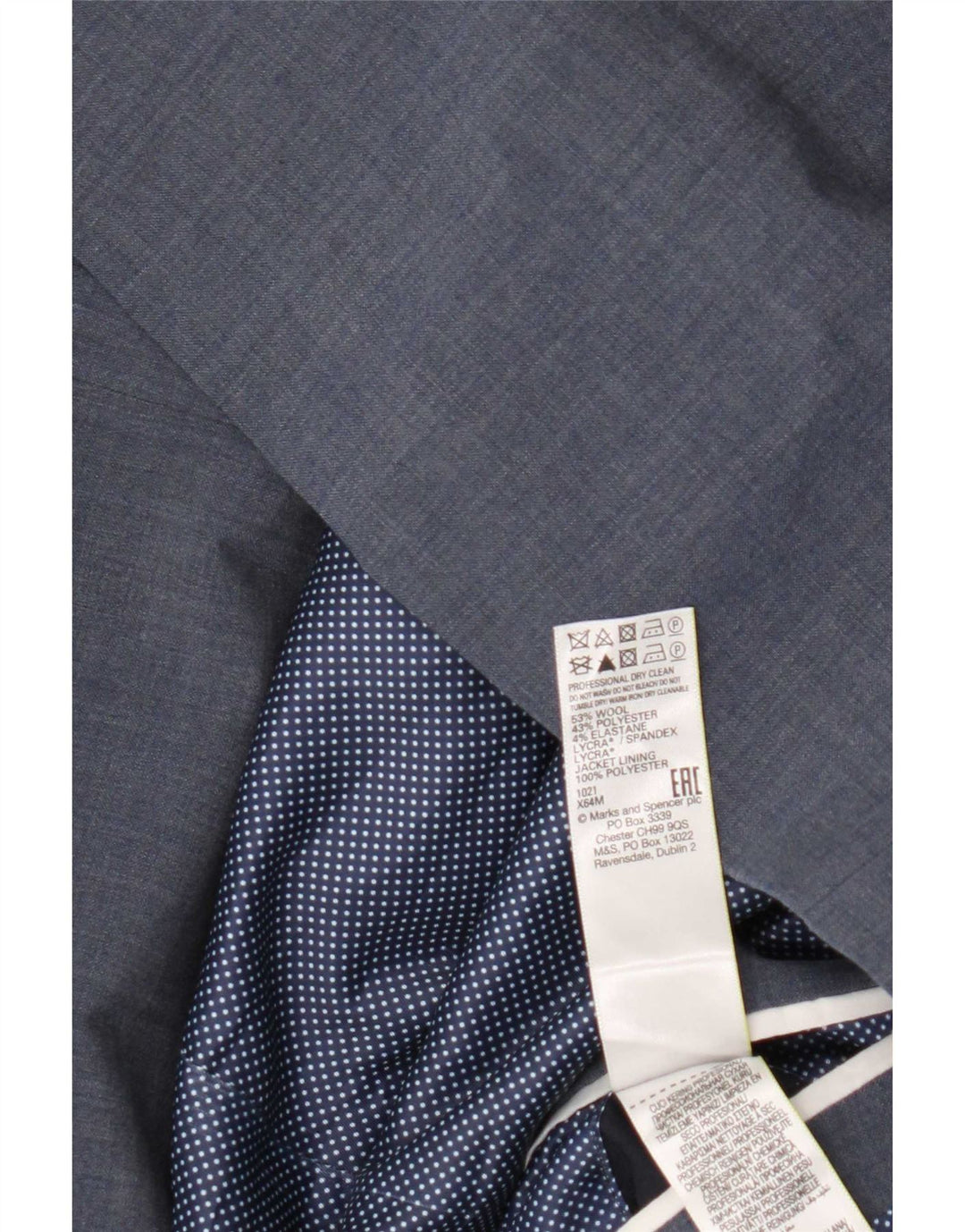 Marks & Spencer Veste blazer à 2 boutons pour homme UK 46 3XL Bleu laine