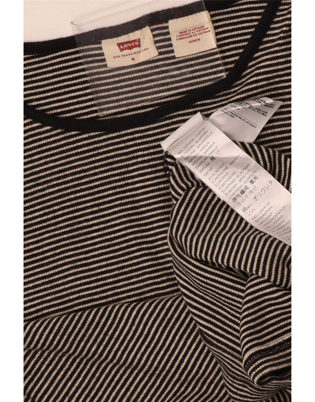 Levi's Top à manches longues pour femme UK 12 Gris moyen en coton à fines rayures