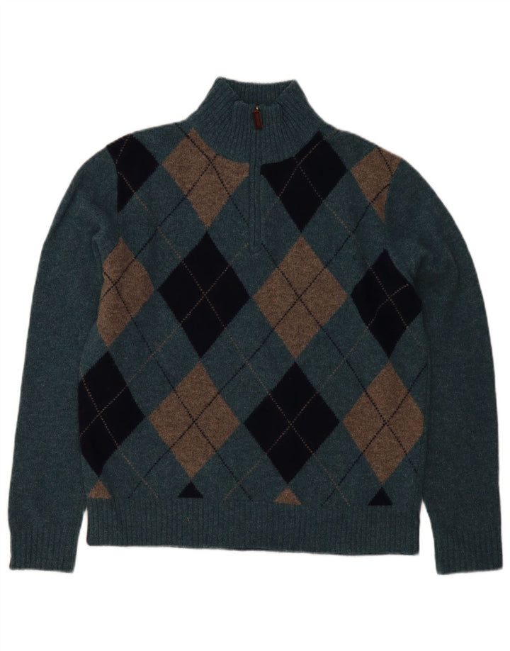 J. Crew Pull à col zippé pour homme Bleu moyen Argyle/Diamond Lambswool