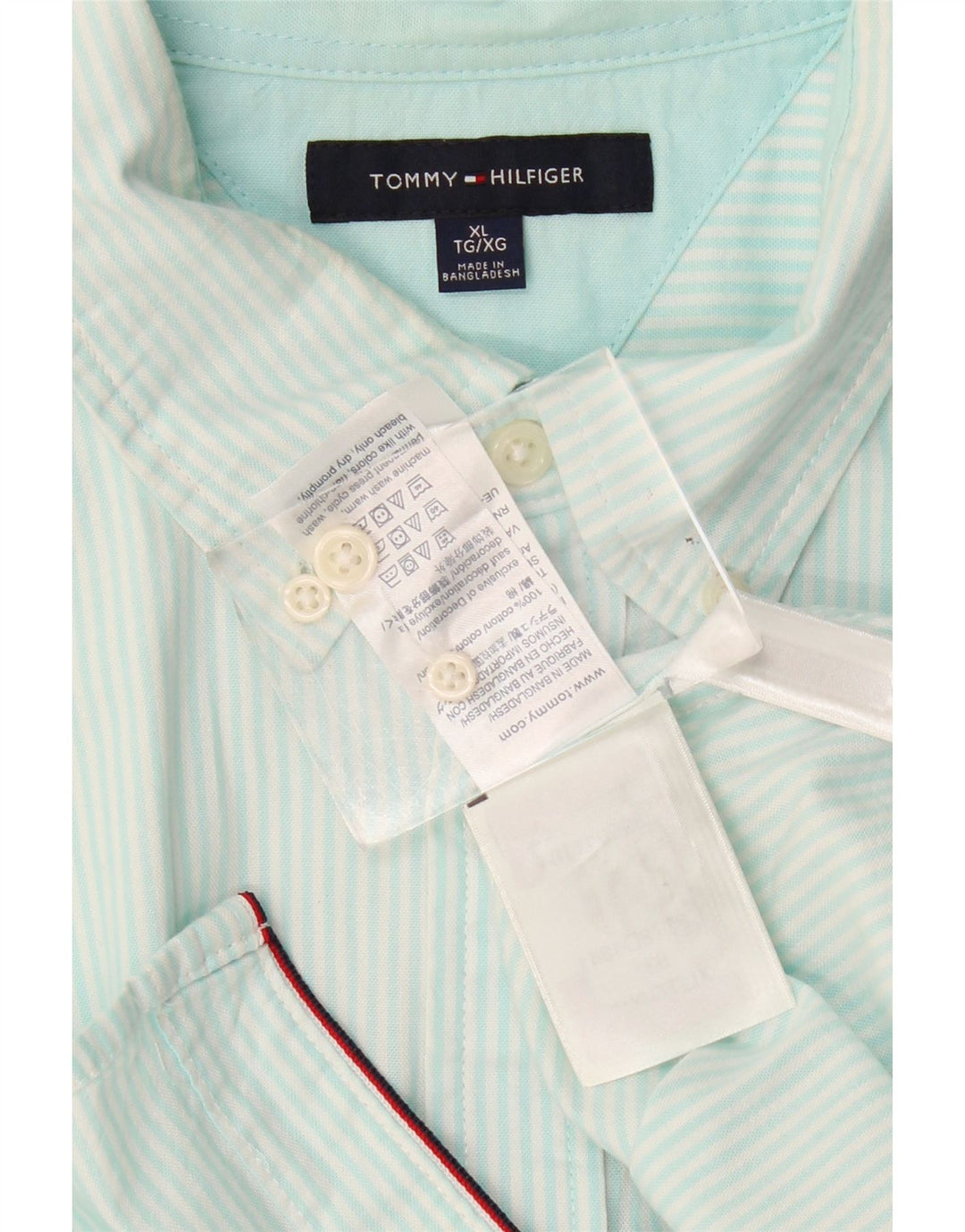 TOMMY HILFIGER Chemise Homme XL Turquoise Pinstripe Coton