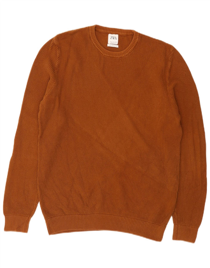 Zara Pull à col rond pour homme en coton marron Large