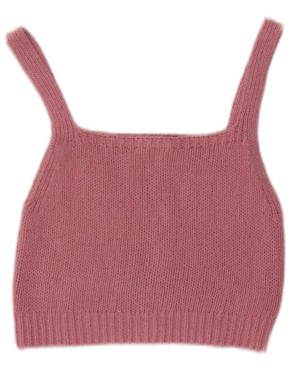Zara Womens Knit Crop Top UK 12 Coton Rose Moyen