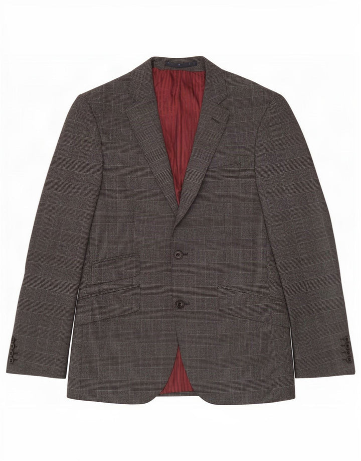 Marks & Spencer Veste blazer à 2 boutons pour homme UK 38 en laine à carreaux gris moyen