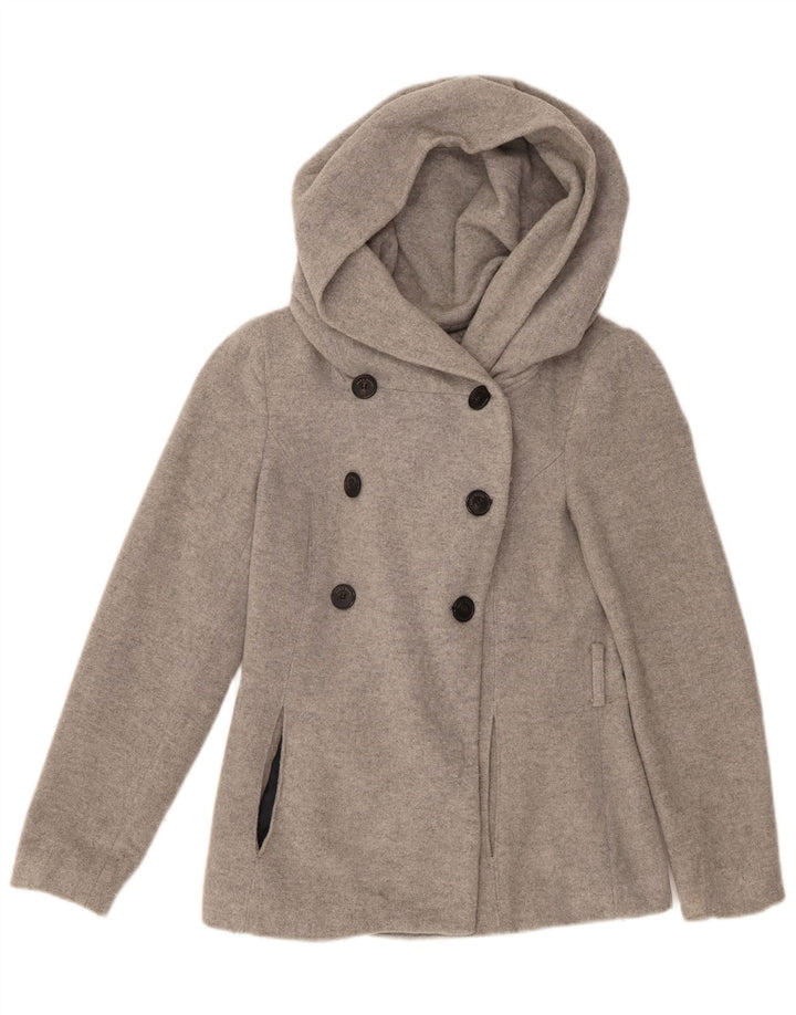 Zara Womens Caban à capuche UK 10 Petite laine grise