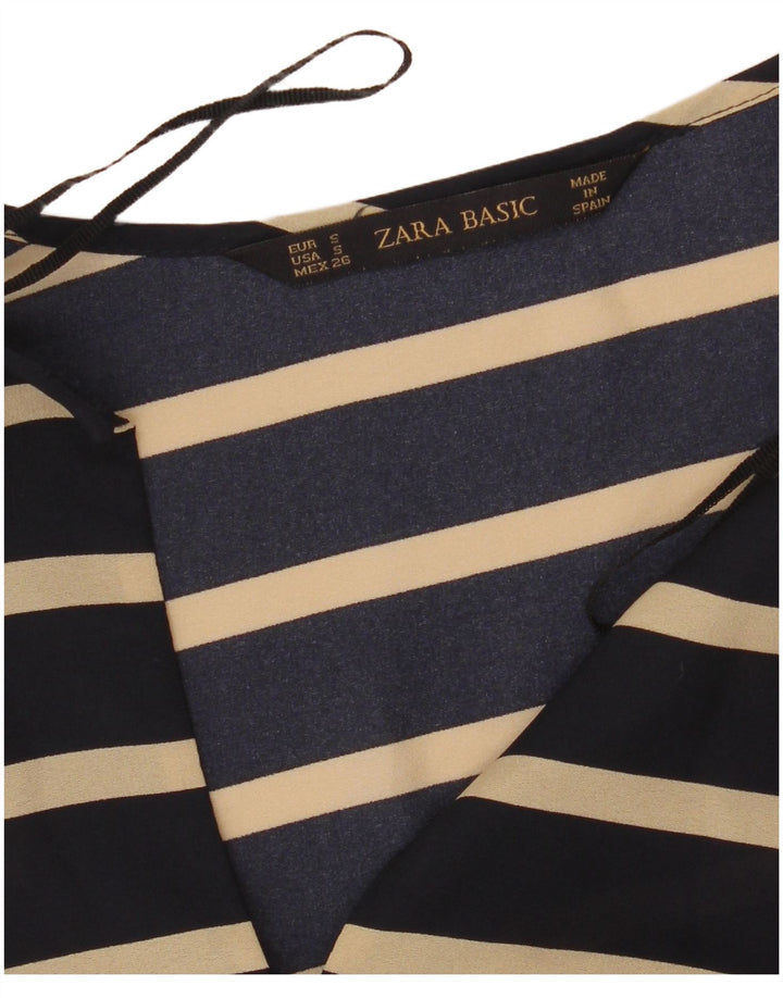 Zara Chemisier à manches longues pour femme UK 10 Petit bleu marine rayé