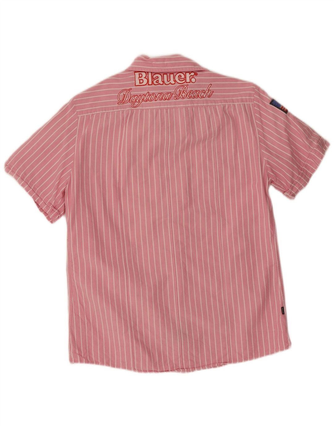 Blauer Chemise graphique à manches courtes pour homme en coton rayé rose