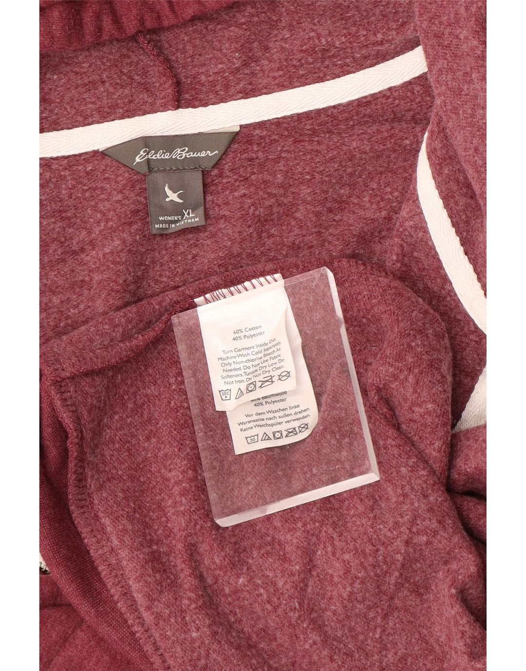 EDDIE BAUER Pull à capuche zippé pour femme UK 18 XL Coton bordeaux