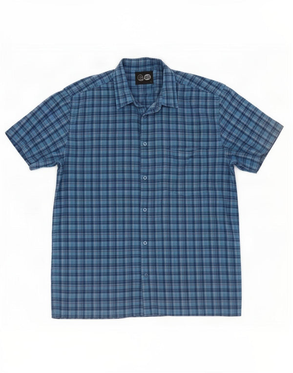 Cheap Monday Chemise à Manches Courtes Homme Grand Carreau Bleu Coton