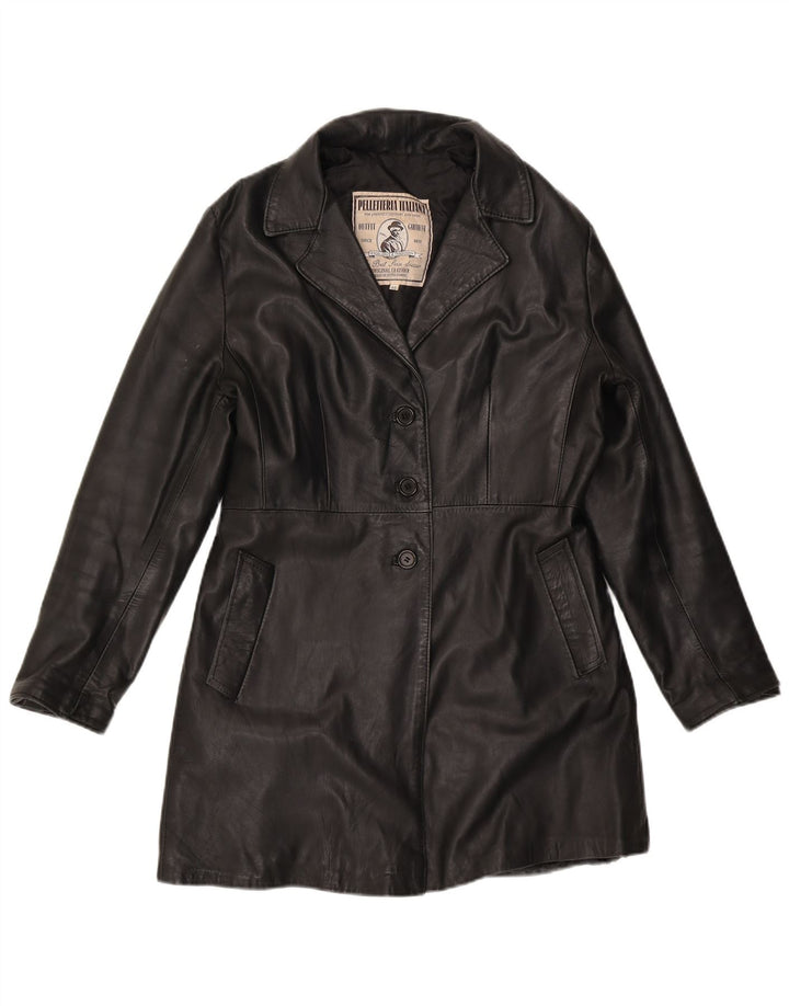 manteau en cuir femme vintage IT 46 Grand cuir noir