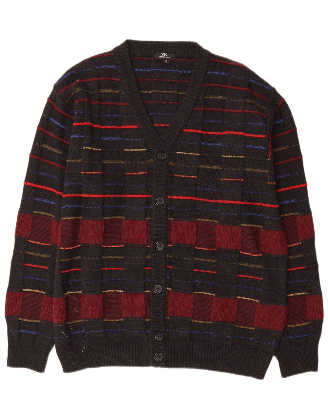 vintage Pull Cardigan Homme IT 48 Laine à Carreaux Noir Moyen