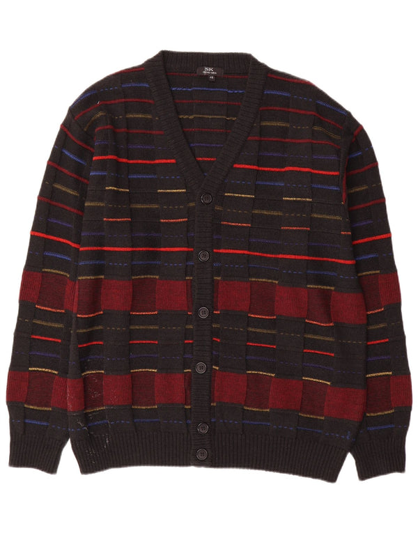 vintage Pull Cardigan Homme IT 48 Laine à Carreaux Noir Moyen