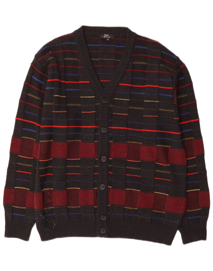 vintage Pull Cardigan Homme IT 48 Laine à Carreaux Noir Moyen