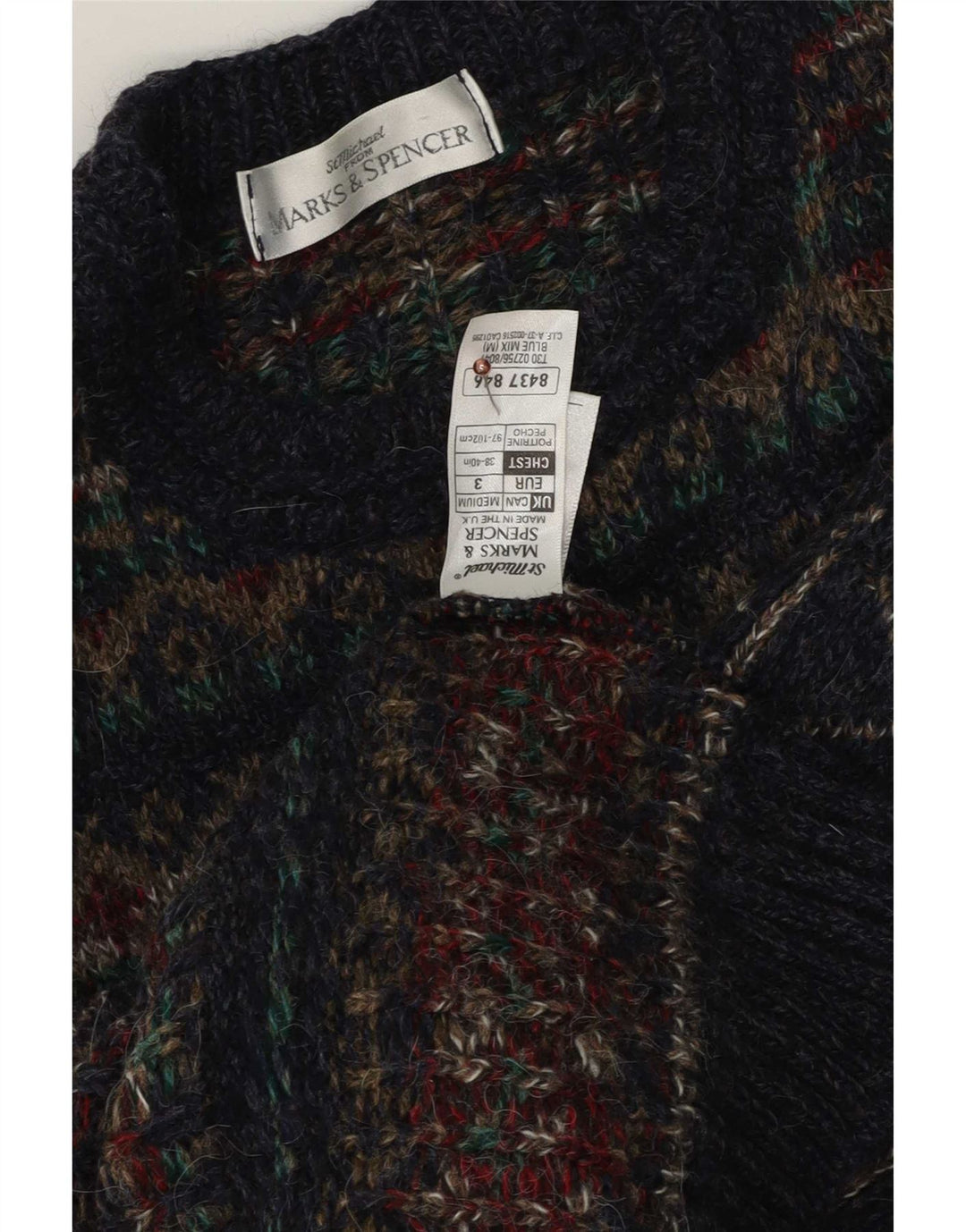 Marks & Spencer Pull à col rond pour homme Bleu marine moyen Fair Isle