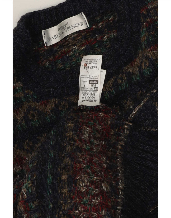 Marks & Spencer Pull à col rond pour homme Bleu marine moyen Fair Isle