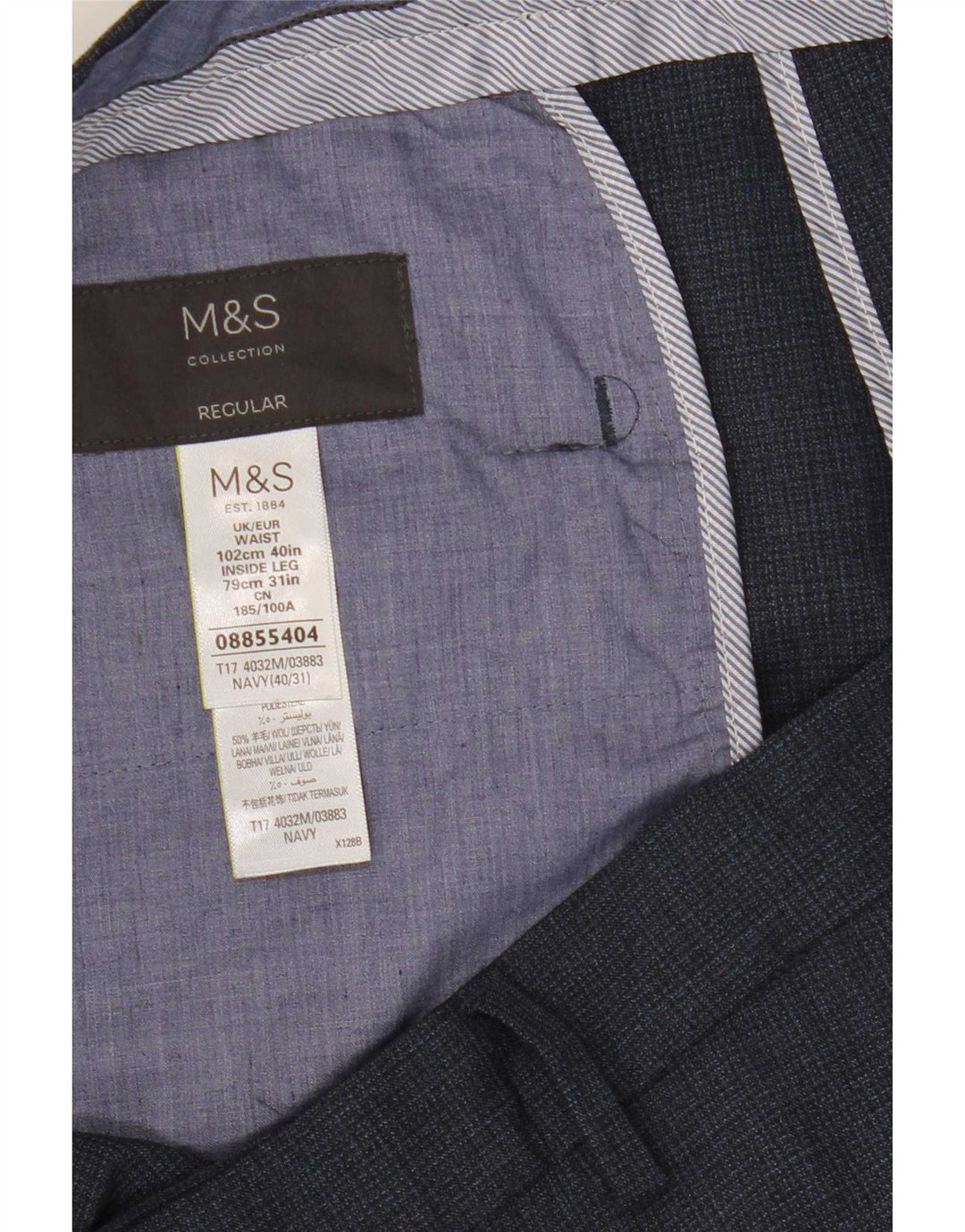 Marks & Spencer Pantalon de costume droit pour homme W40 L31 Bleu marine