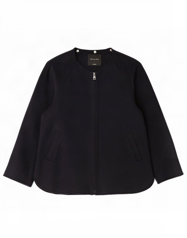 Massimo Dutti Veste Bomber Femme UK 16 Grande Laine Bleu Marine