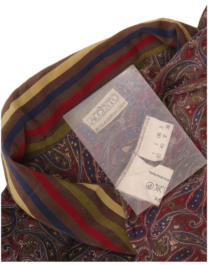 VINTAGE Chemisier Chemise Femme UK 12 Moyenne Soie Paisley Multicolore