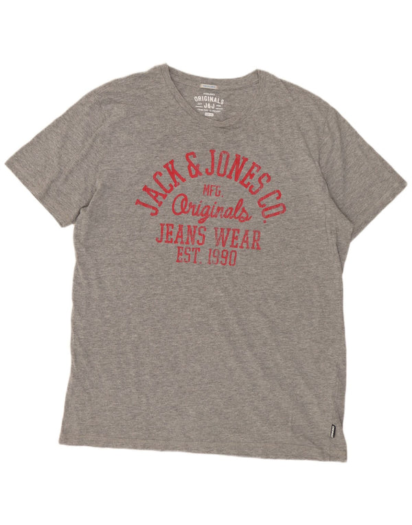 Jack & Jones T-Shirt Graphique Top XL Gris Moucheté Coton Homme