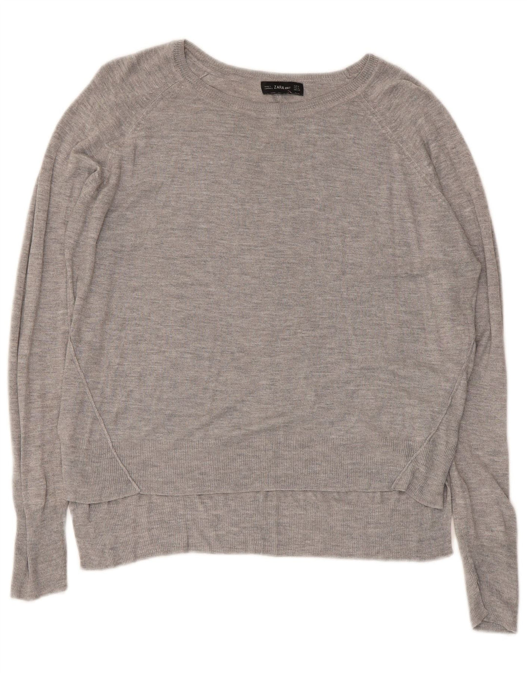 Zara Pull court à col bateau pour femme UK 14 Gris moyen