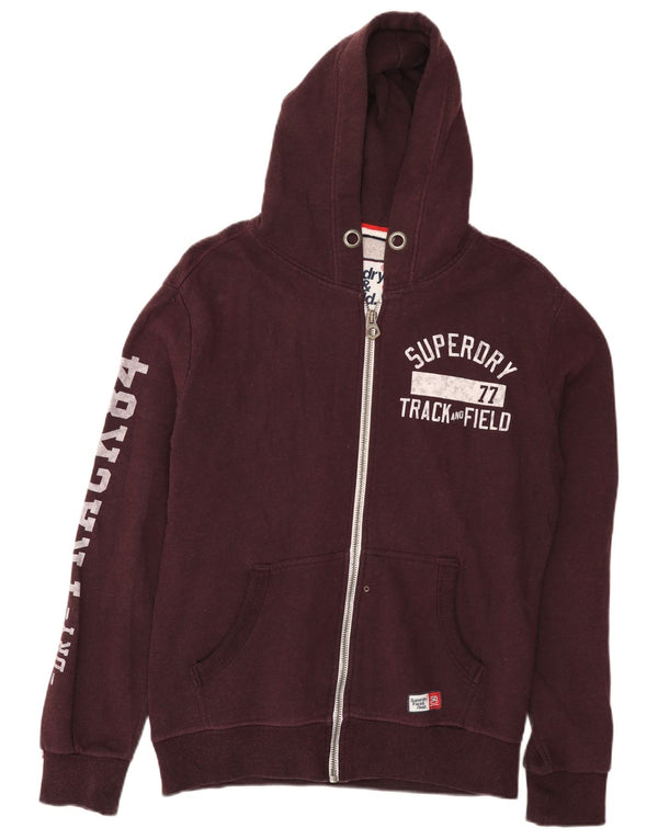 Superdry Mens Graphic Zip Hoodie Sweater Medium Burgundy Cotton