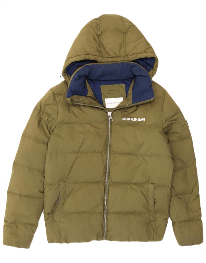 Calvin Klein Jeans Veste matelassée à capuche pour homme UK 36 Petit Kaki Polyester