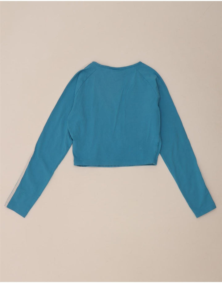 Adidas Womens Crop Top Manches Longues UK 12 Bleu Moyen Coton