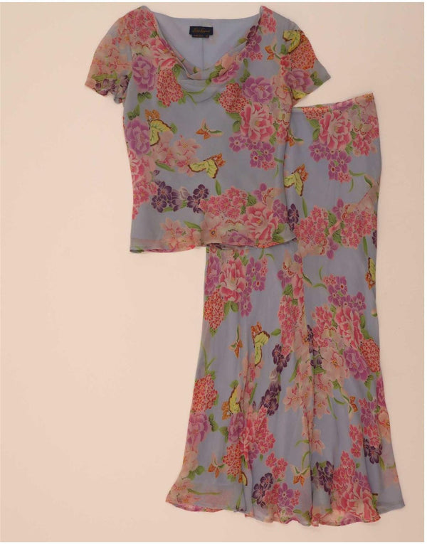 Luisa Spagnoli Ensemble jupe 2 pièces pour femme IT 42 Medium W30 Soie florale bleue