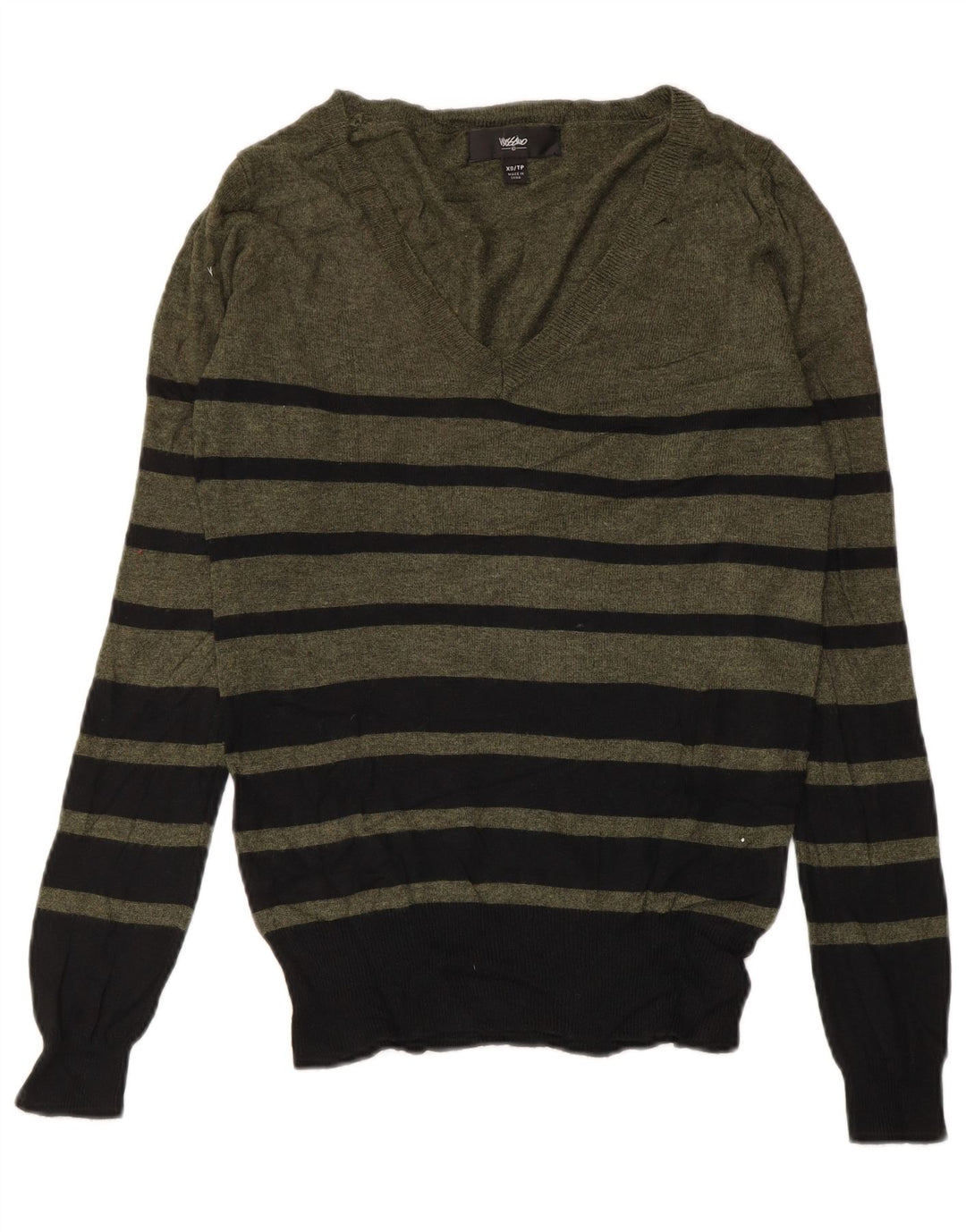MOSSIMO Pull col V pour femme UK 6 XS Nylon rayé kaki
