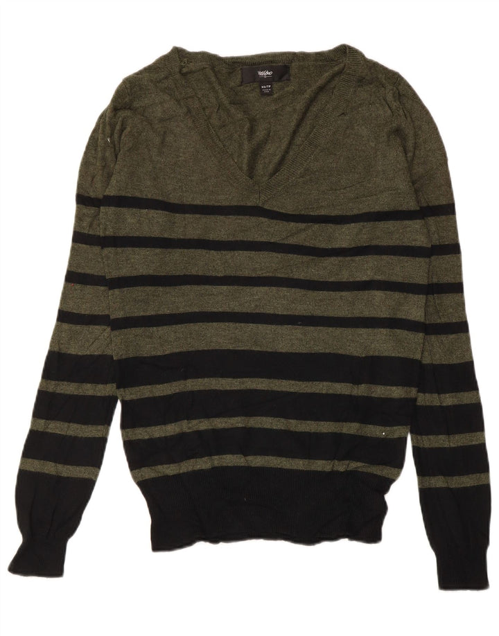 MOSSIMO Pull col V pour femme UK 6 XS Nylon rayé kaki