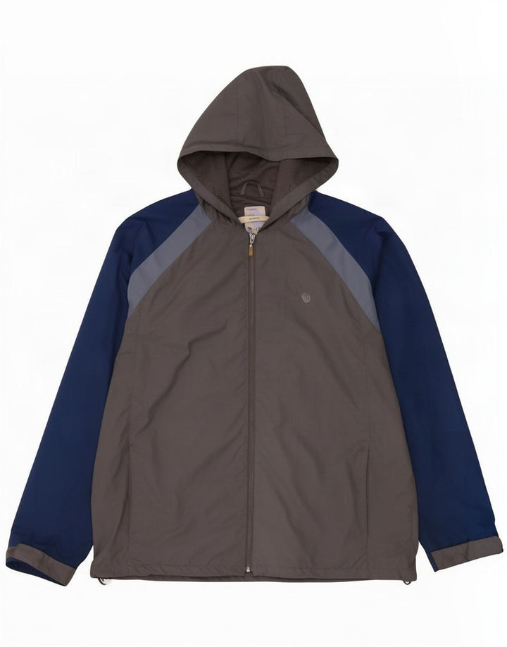 Fat Face Veste de pluie à capuche pour homme UK 42 XL Gris Colorblock Polyester