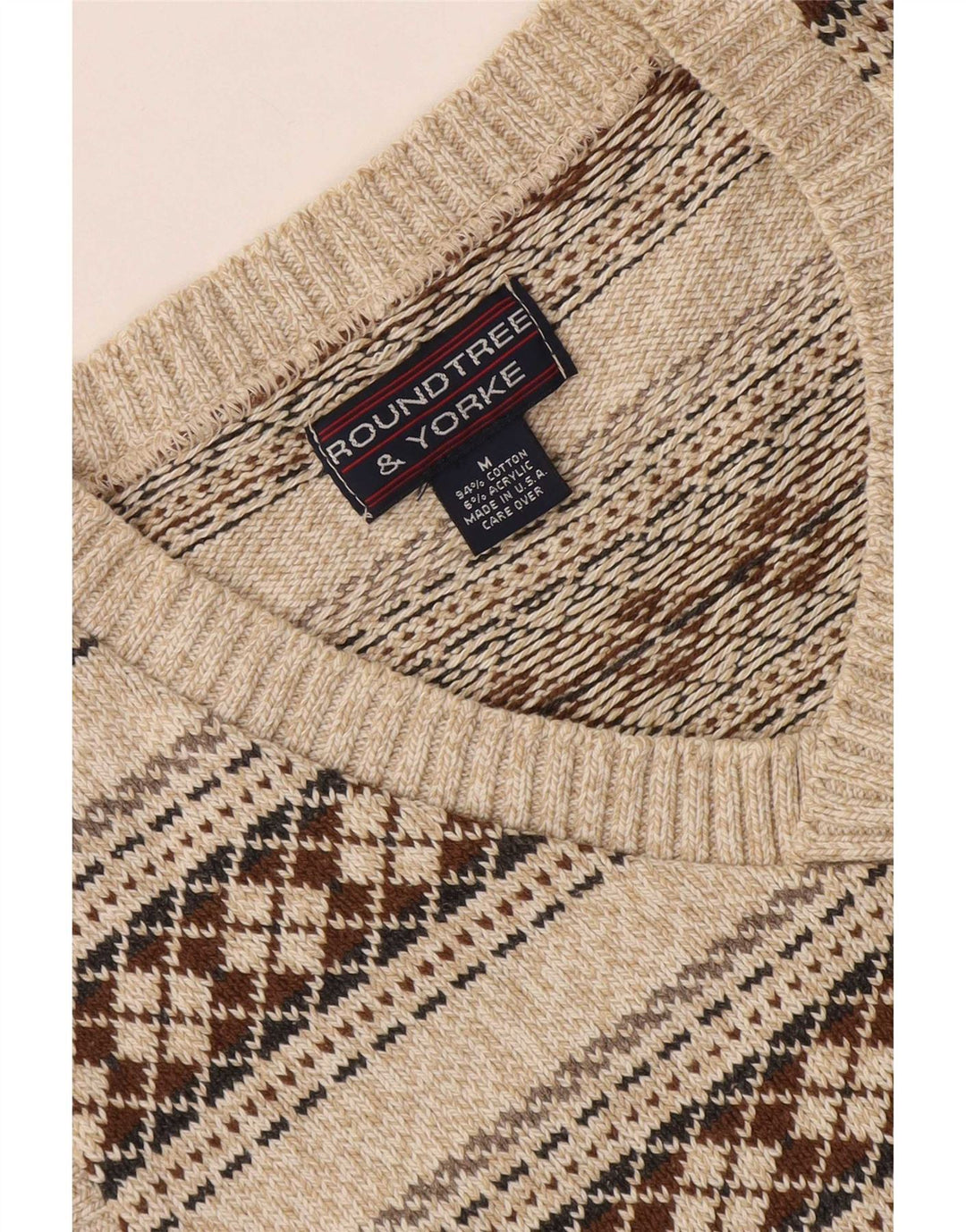 Roundtree & Yorke Pull Col V Homme Beige Moyen Géométrique Coton