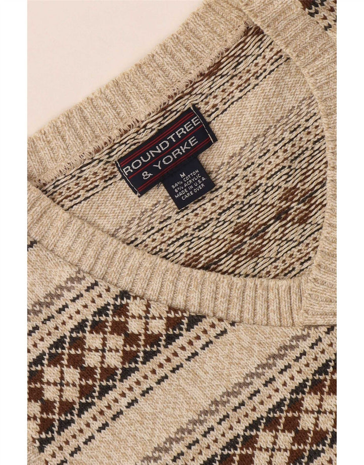 Roundtree & Yorke Pull Col V Homme Beige Moyen Géométrique Coton