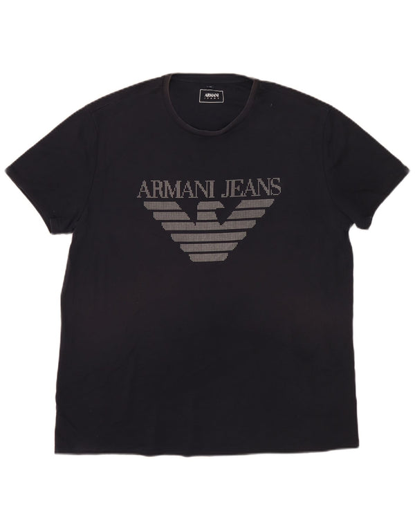 Armani Jeans T-Shirt Graphique Homme Top 2XL Bleu Marine Coton