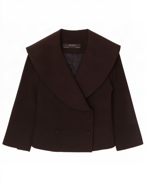 Zara Femme Blazer Croisé Veste UK 10 Petit Acétate Noir
