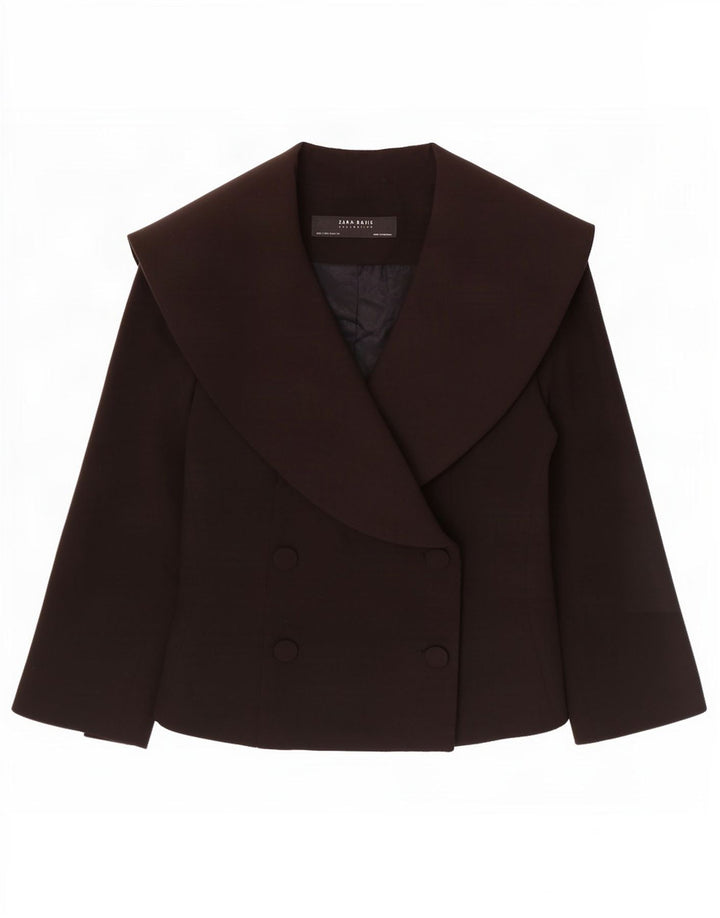 Zara Femme Blazer Croisé Veste UK 10 Petit Acétate Noir
